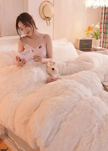 Pembe Yumuşak Peluş Yatak Örtüsü Seti - Görsel 3