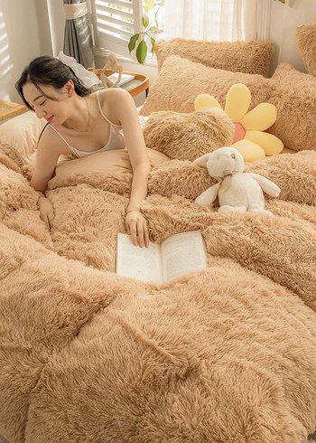 Pembe Yumuşak Peluş Yatak Örtüsü Seti - Görsel 17