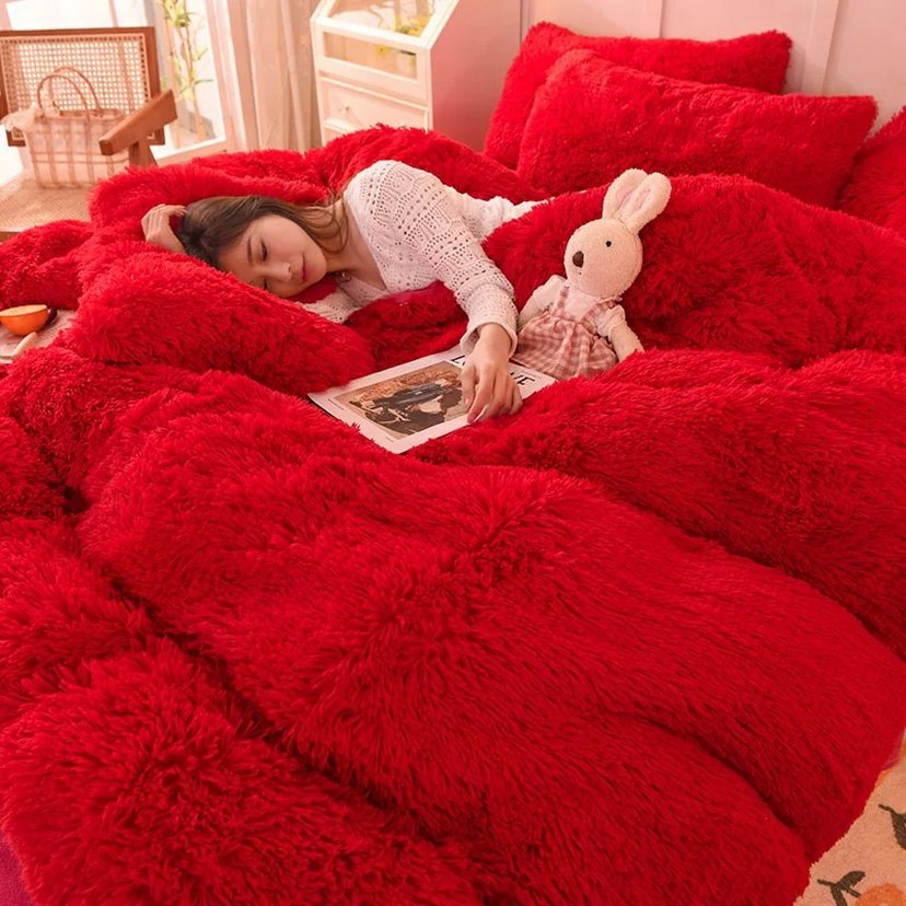 Pembe Yumuşak Peluş Yatak Örtüsü Seti - Görsel 4