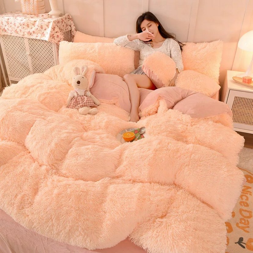 Pembe Yumuşak Peluş Yatak Örtüsü Seti - Görsel 5