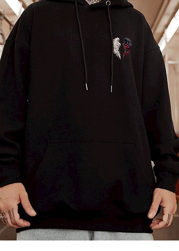 Siyah Beyaz Kapüşonlu Çift Kombini Sweatshirt - Görsel 2