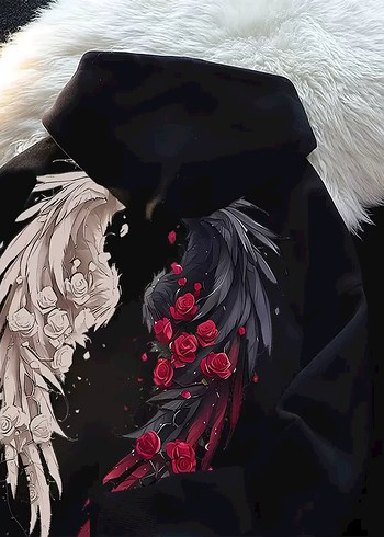 Siyah Beyaz Kapüşonlu Çift Kombini Sweatshirt - Görsel 5