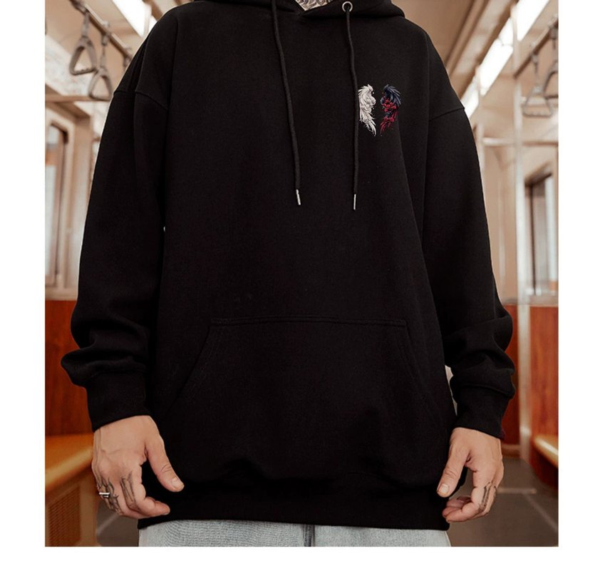 Siyah Beyaz Kapüşonlu Çift Kombini Sweatshirt - Görsel 2