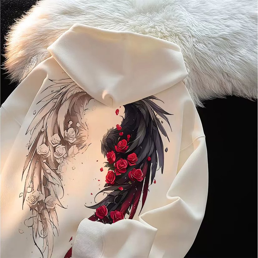 Siyah Beyaz Kapüşonlu Çift Kombini Sweatshirt - Görsel 4