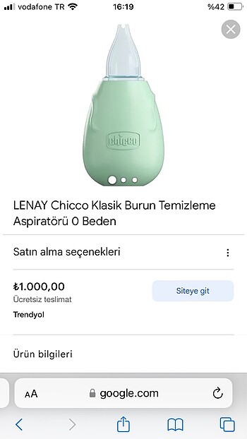  Beden Chicco burun aspiratörü