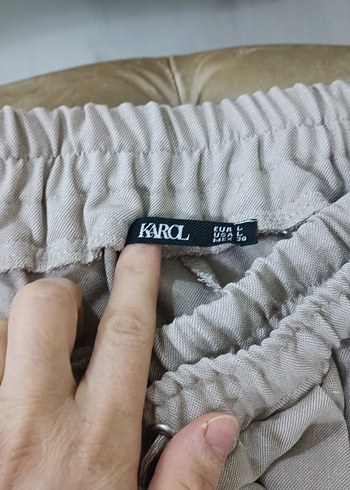 Bej Bol Kesim Keten Kadın Pantolon - Görsel 4