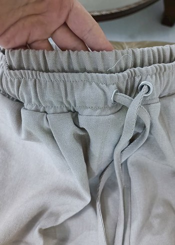 Bej Bol Kesim Keten Kadın Pantolon - Görsel 3