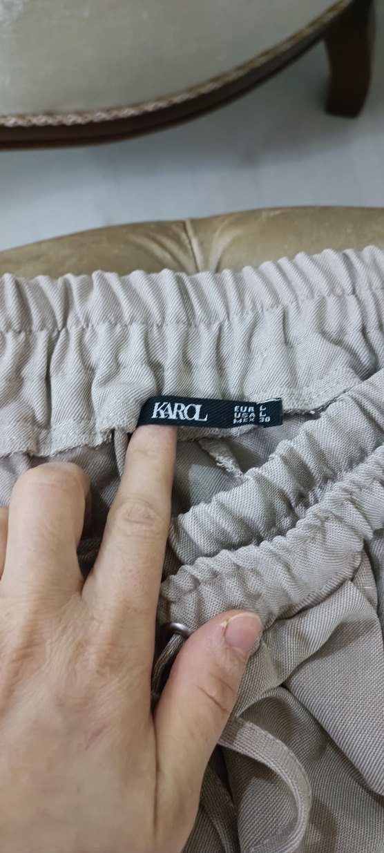 Bej Bol Kesim Keten Kadın Pantolon - Görsel 4