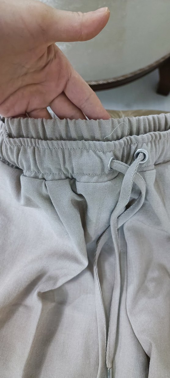 Bej Bol Kesim Keten Kadın Pantolon - Görsel 3