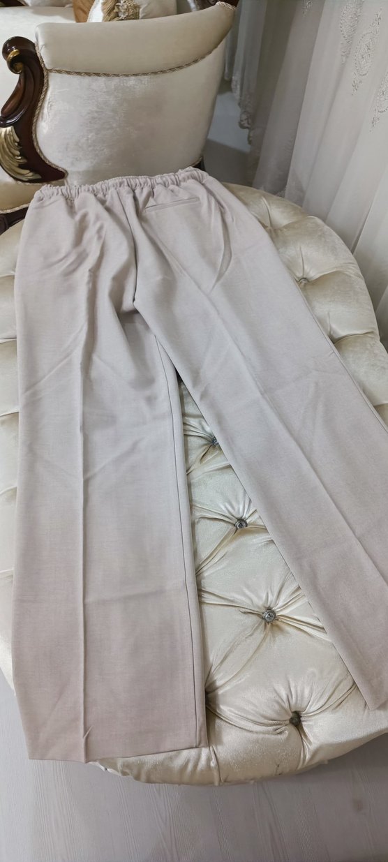 Bej Bol Kesim Keten Kadın Pantolon - Görsel 2