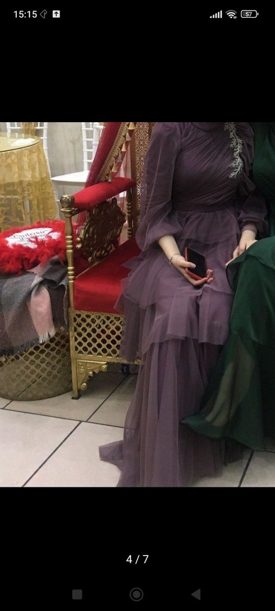 Drapeli Mor Uzun Kollu Abiye Elbise - Görsel 4