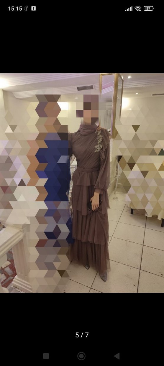 Drapeli Mor Uzun Kollu Abiye Elbise - Görsel 5