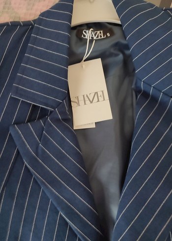 Düğmeli Lacivert Çizgili pantolonlu Kadın takım - Görsel 2