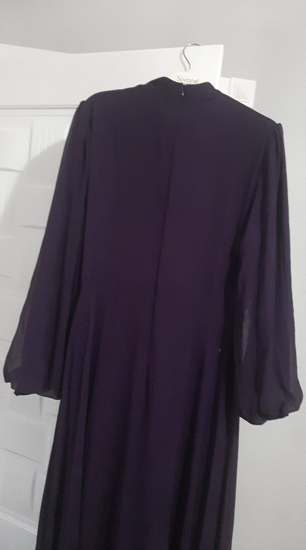 Mor Uzun Kollu Gotik Abiye Elbise - Görsel 3