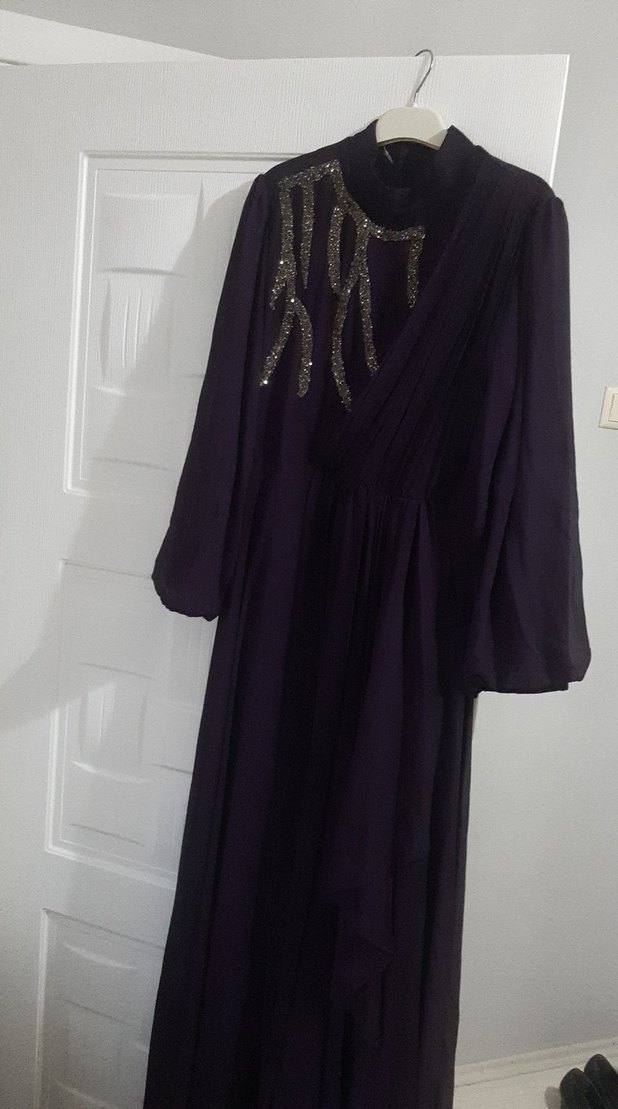 Mor Uzun Kollu Gotik Abiye Elbise - Görsel 2