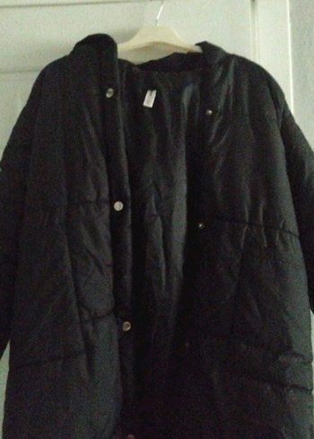 Düğmeli Siyah Kadın Uzun Kışlık Mont - Görsel 2