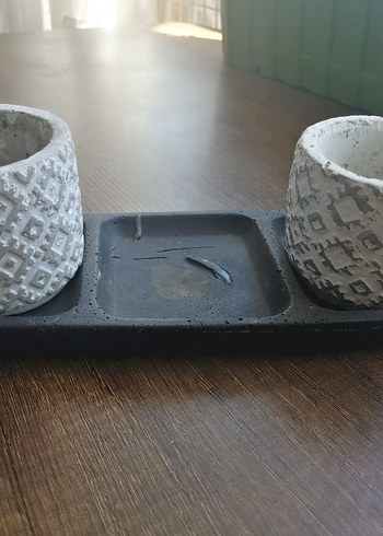 Gri Desenli Beton Mumluk Seti