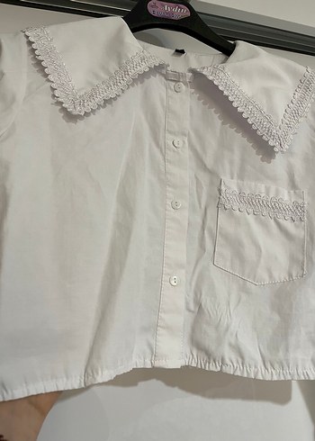 Dantel Detaylı Beyaz Keten Gömlek - Görsel 3