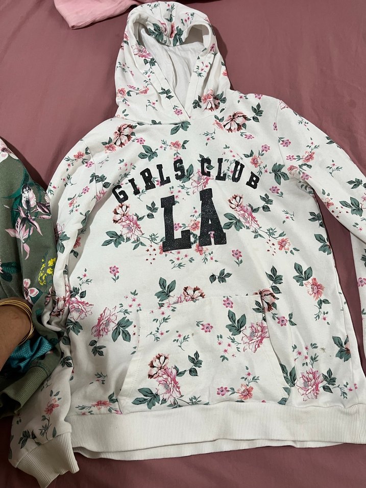 Kız Çocuk Kapüşonlu Çiçekli Sweatshirt - Görsel 2