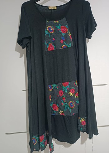 Zara Nakış Detaylı Siyah Bohem Hamile Tunik