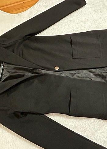 Düğmeli Siyah Midi Kadın Blazer Ceket - Görsel 2