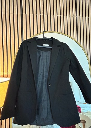 Düğmeli Siyah Midi Kadın Blazer Ceket - Görsel 4