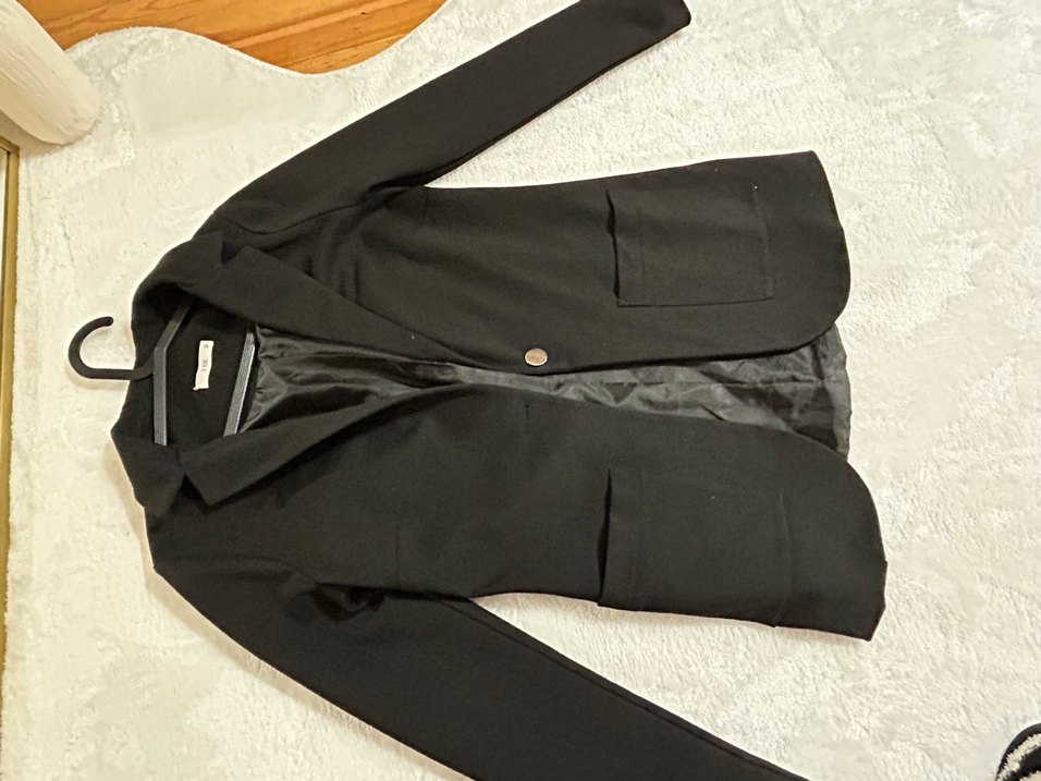 Düğmeli Siyah Midi Kadın Blazer Ceket - Görsel 2