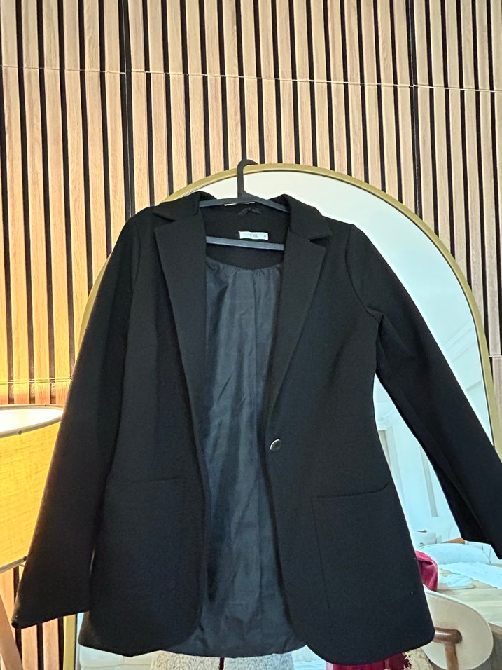 Düğmeli Siyah Midi Kadın Blazer Ceket - Görsel 4