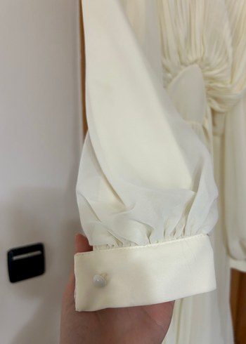 Beyaz Uzun Dökümlü Bohem Elbise - Görsel 5