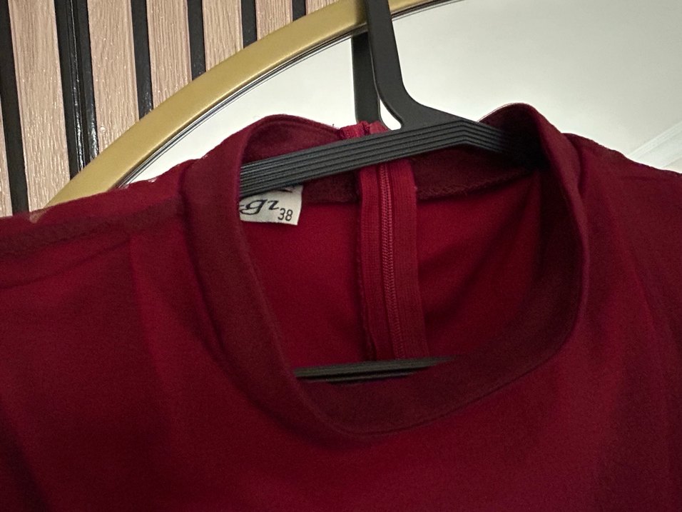 Bordo Uzun Kollu Drapeli Kadın Elbise - Görsel 2