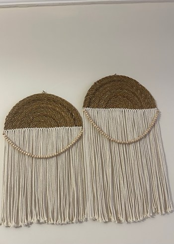 Bej ve gri makrome duvar süsü seti ikili - Görsel 2