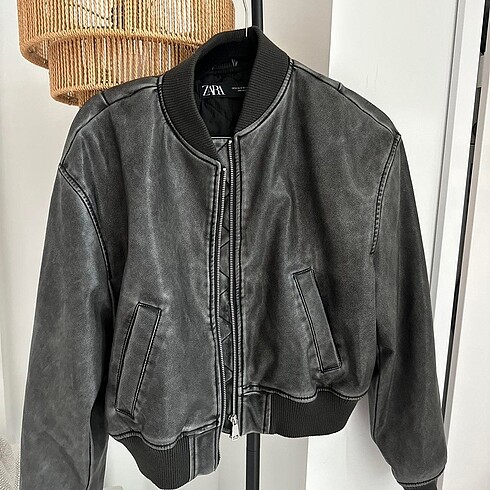 ZARA GRİ SİYAH DERİ CEKET