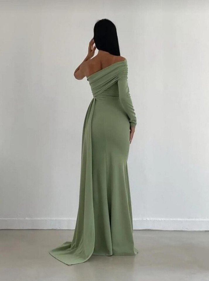 Drapeli Uzun Straplez Kadın Abiye Elbise - Görsel 3