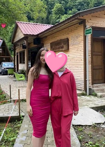 Pembe Straplez Midi Elbise - Görsel 2