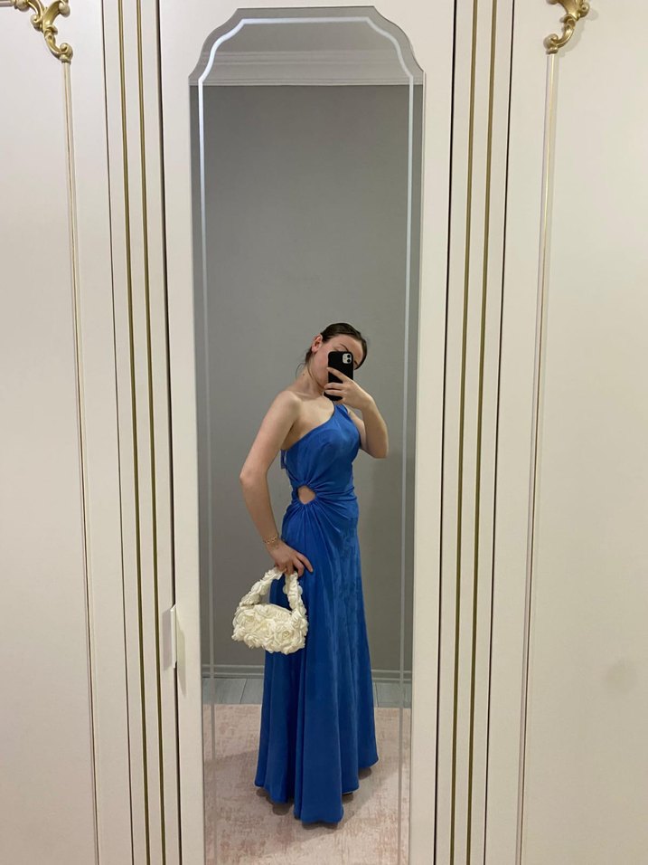 Tek Omuz Drapeli Uzun Kadın Elbise - Görsel 4