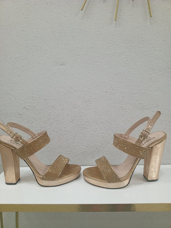 Altın Renkli Platform Topuklu Kadın Abiye Ayakkabı - Görsel 2