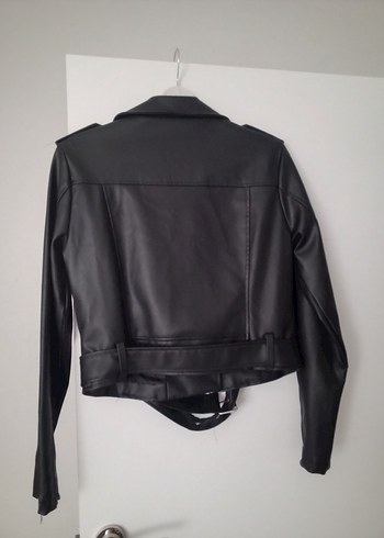 siyah Kadın Deri Biker Ceket - Görsel 5