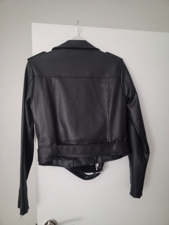 siyah Kadın Deri Biker Ceket - Görsel 5