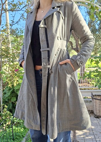 Kadın Gri Midi Trençkot Düğmeli Regular Fit - Görsel 2