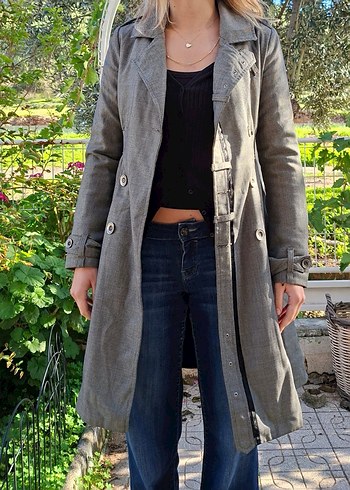 Kadın Gri Midi Trençkot Düğmeli Regular Fit - Görsel 3