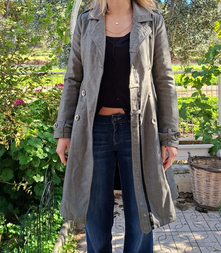 Kadın Gri Midi Trençkot Düğmeli Regular Fit - Görsel 3