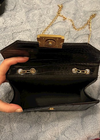 Siyah Yılan Derisi Desenli Deri Kadın Çanta - Görsel 2