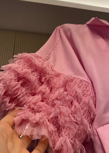 Zara Pudra Püsküllü Düğmeli Kadın Blazer