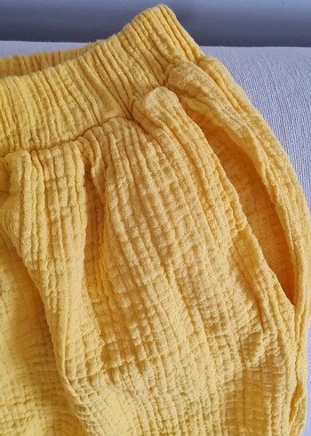 Zara Kadın Sarı Pilili Keten müslinPantolon
