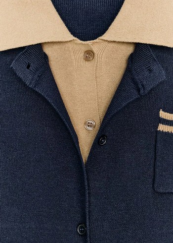 Bej Notch Yaka Düğmeli hirka - Görsel 2