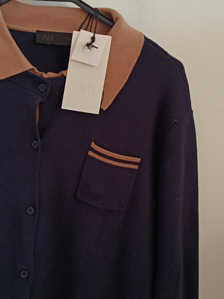 Bej Notch Yaka Düğmeli hirka - Görsel 3