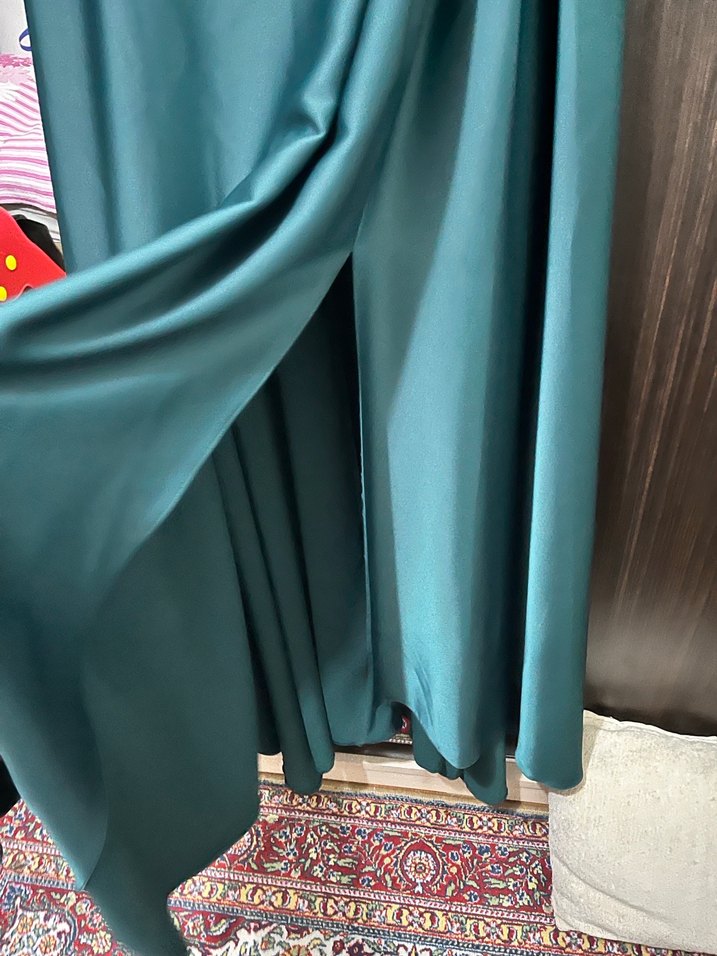 Yeşil Uzun Drapeli Abiye Elbise - Görsel 5