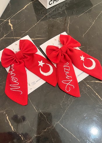 Nakışlı Kırmızı Fiyonk Saç Tokası - Görsel 4