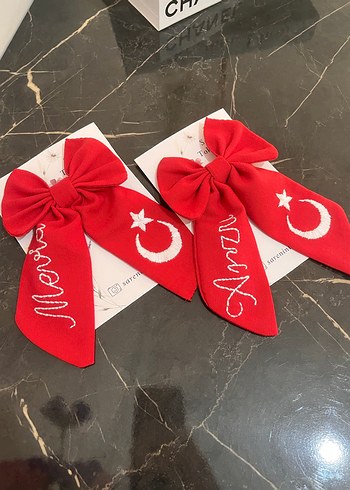 Nakışlı Kırmızı Fiyonk Saç Tokası - Görsel 3