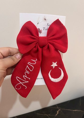 Nakışlı Kırmızı Fiyonk Saç Tokası - Görsel 2